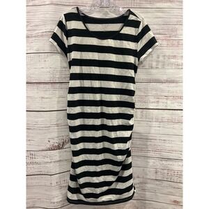 Isabel Maternity Black White Striped Ruched Side T-Shirt Dress Large L